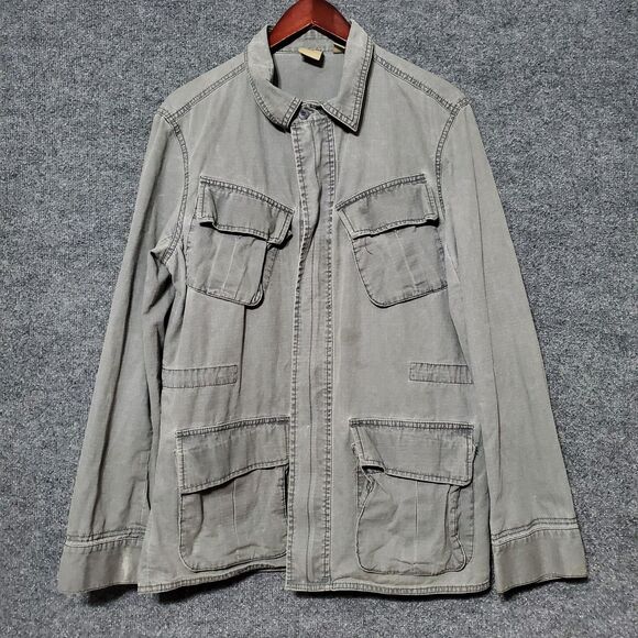 All-Son Chore Jacket Mens L Grey Military Barn Utility Pockets Y2K Grunge - Picture 1 of 16